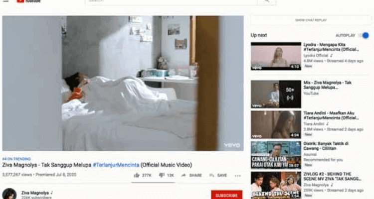 Video Klip Terlanjur Mencinta Trending No.4 di YouTube